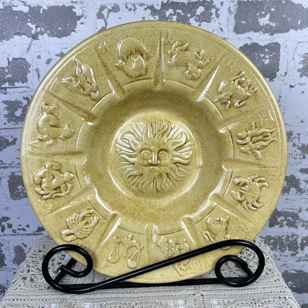 Ceramic Pottery Zodiac Horoscope Astrology Ashtray VTG Home Decor 10.5" 1970's *